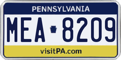 PA license plate MEA8209