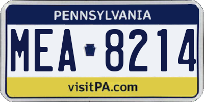 PA license plate MEA8214