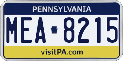 PA license plate MEA8215