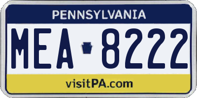 PA license plate MEA8222