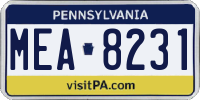 PA license plate MEA8231