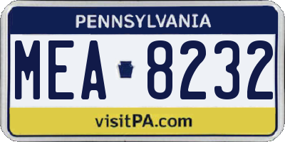 PA license plate MEA8232