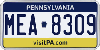 PA license plate MEA8309