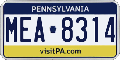 PA license plate MEA8314