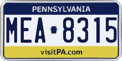PA license plate MEA8315