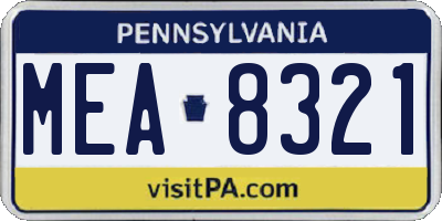 PA license plate MEA8321