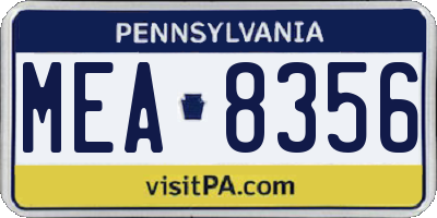 PA license plate MEA8356