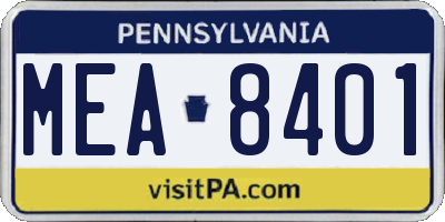 PA license plate MEA8401