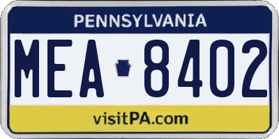 PA license plate MEA8402