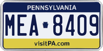 PA license plate MEA8409