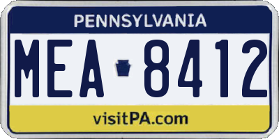 PA license plate MEA8412