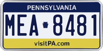 PA license plate MEA8481