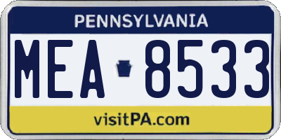 PA license plate MEA8533