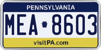 PA license plate MEA8603