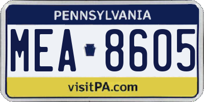PA license plate MEA8605