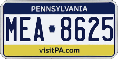 PA license plate MEA8625