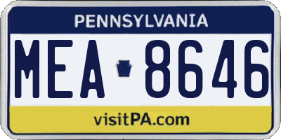 PA license plate MEA8646