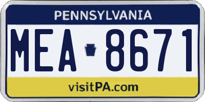 PA license plate MEA8671