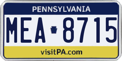 PA license plate MEA8715