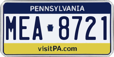 PA license plate MEA8721