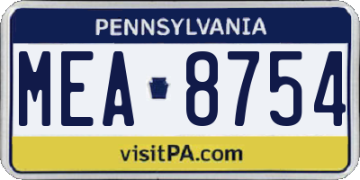 PA license plate MEA8754