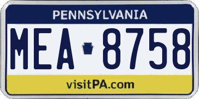PA license plate MEA8758