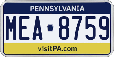 PA license plate MEA8759