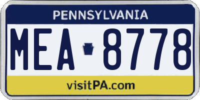 PA license plate MEA8778