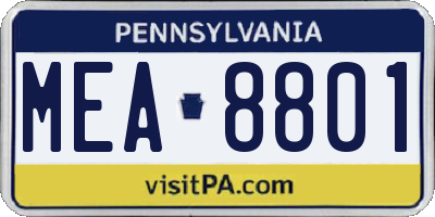 PA license plate MEA8801