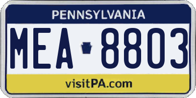 PA license plate MEA8803