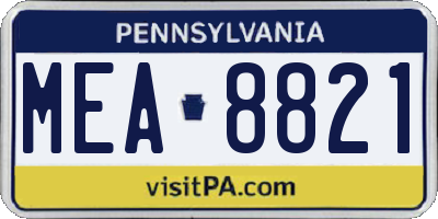 PA license plate MEA8821