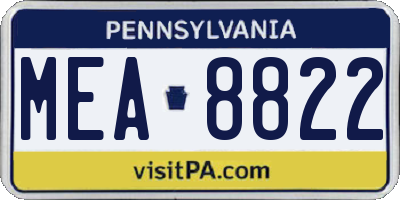 PA license plate MEA8822
