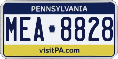 PA license plate MEA8828