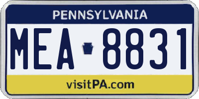 PA license plate MEA8831