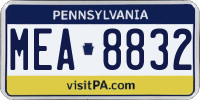 PA license plate MEA8832