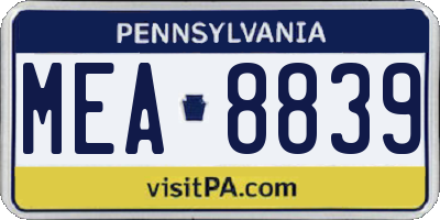 PA license plate MEA8839