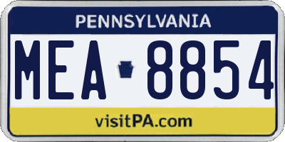 PA license plate MEA8854