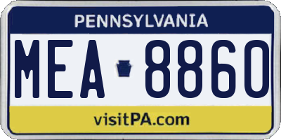 PA license plate MEA8860
