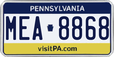 PA license plate MEA8868