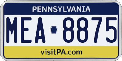 PA license plate MEA8875