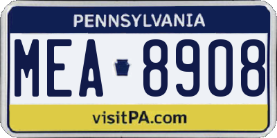 PA license plate MEA8908