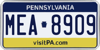 PA license plate MEA8909