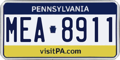 PA license plate MEA8911
