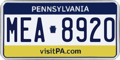 PA license plate MEA8920