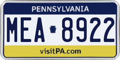 PA license plate MEA8922