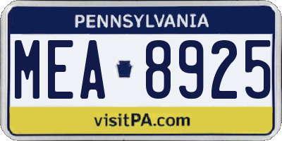 PA license plate MEA8925