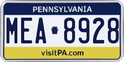 PA license plate MEA8928