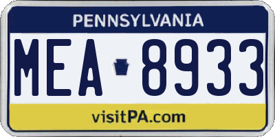 PA license plate MEA8933