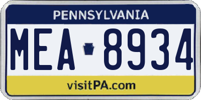 PA license plate MEA8934