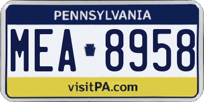 PA license plate MEA8958
